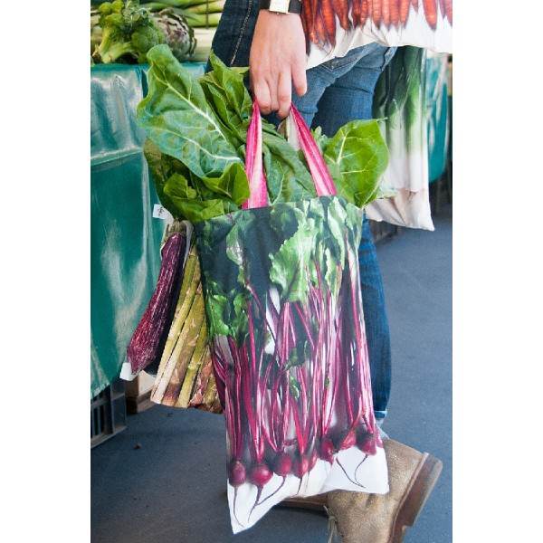 Sac de courses légumes - Sac à Betteraves porté à la main - Sac réutilisable Maron Bouillie made in France.