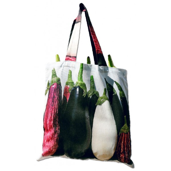 Sac de courses réutilisable - Sac légume Aubergines rempli de légumes - Maron Bouillie made in France