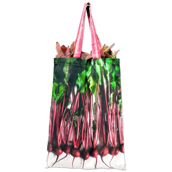 Sac de courses légumes - Sac à Betteraves rempli de légumes - Sac réutilisable Maron Bouillie made in France.