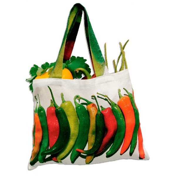 Reusable vegetable bag - Chili shopping bag filled with vegetables - Maron Bouillie made in France