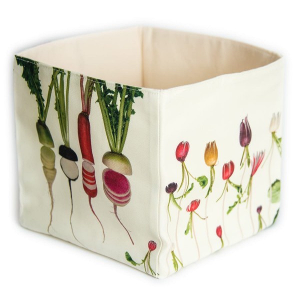 Kitchen vegetable box The Radishes by Maron Bouillie white background back and side view - 
made in France storage basket