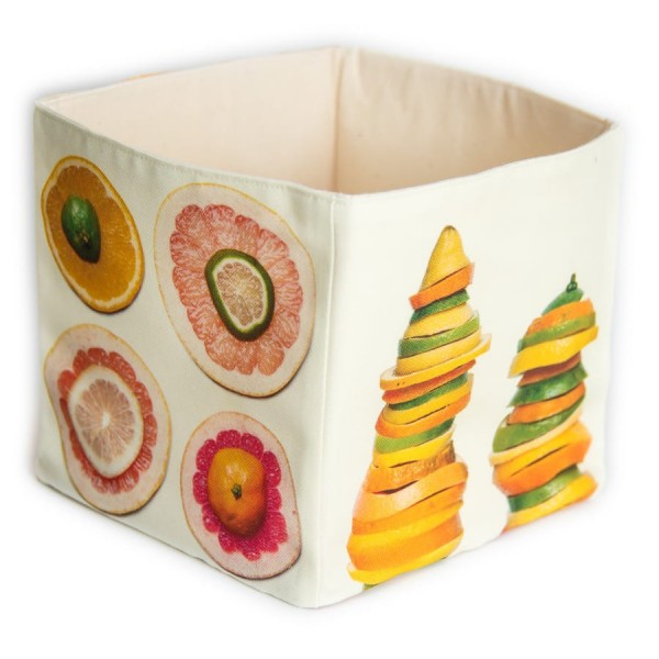 Panier de fruits Les Agrumes de Maron Bouillie  - fond blanc vue dos et côté - Boite de rangement cuisine made in France Panier de fruits Les Agrumes de Maron Bouillie  - fond blanc vue dos et côté - Boite de rangement cuisine made in France