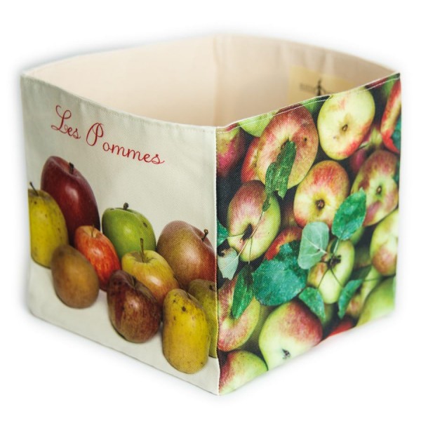 Kitchen Fruits box The Apples - white background front and side view -  made in France Fabric basket  by Maron Bouillie