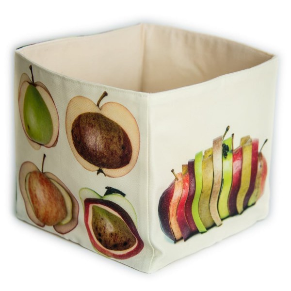 Kitchen Fruits box The Apples - white background back and side view -  made in France Fabric basket  by Maron Bouillie