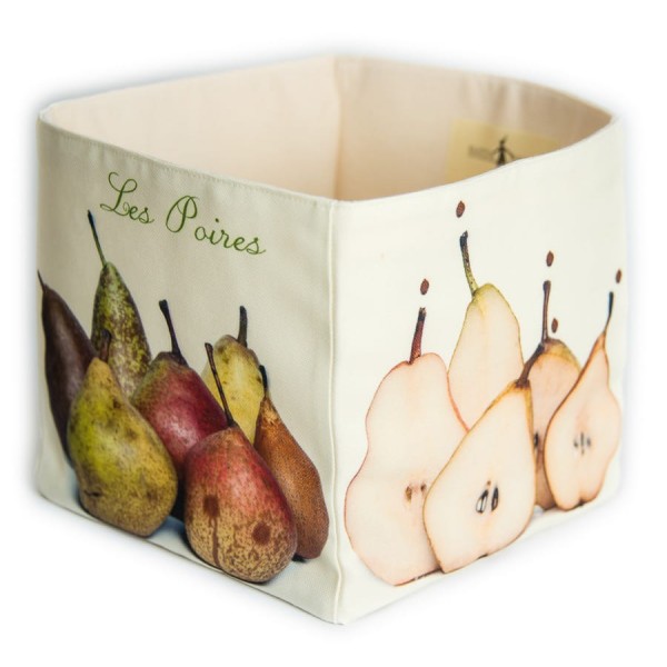 Kitchen fruits basket The Pears - white background front and side view - made in France Fabric box by Maron Bouillie Kitchen fruits basket The Pears - white background front and side view - made in France Fabric box by Maron Bouillie