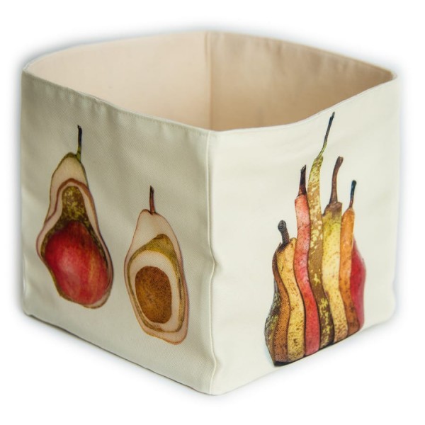 Kitchen fruits box The Pears - white background back and side view - made in France Fabric basket by Maron Bouillie Kitchen fruits box The Pears - white background back and side view - made in France Fabric basket by Maron Bouillie