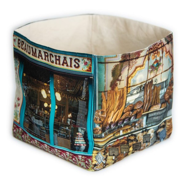 Panier de rangement Boulangerie 28 Boutique Paris art déco - vue dos côté fond blanc - Maron Bouillie made in France