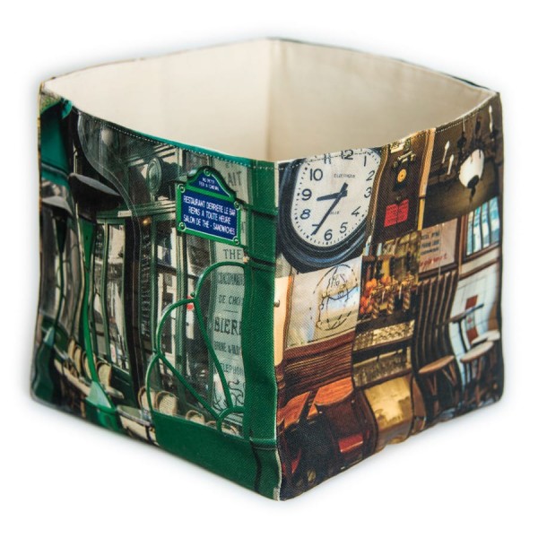 Paris home goods Basket Au petit fer à cheval coffee Paris marais - back side view white background - Maron Bouillie fabric