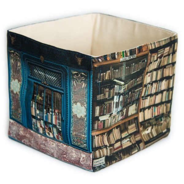Storage Fabric basket Paris bookstore - back side view white background - Maron Bouillie made in France