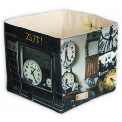 Cube storage basket Zut in front of a window - vintage shopping Paris Maron Bouillie made in France 2