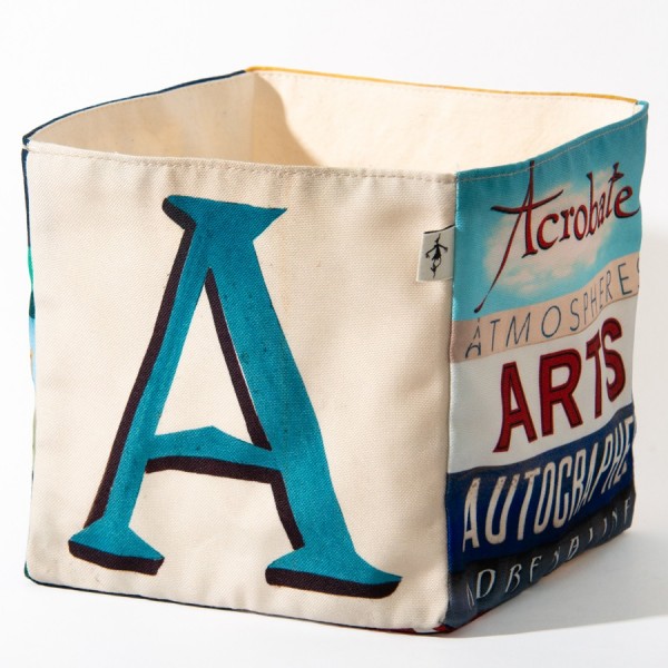 Alphabet letter box A - back view big blue A on white back - Maron Bouillie Home goods basket made in France Alphabet letter box A - back view big blue A on white back - Maron Bouillie Home goods basket made in France