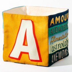 Fabric storage basket letter A in situation with small wooden animals - Maron Bouillie made in France 2