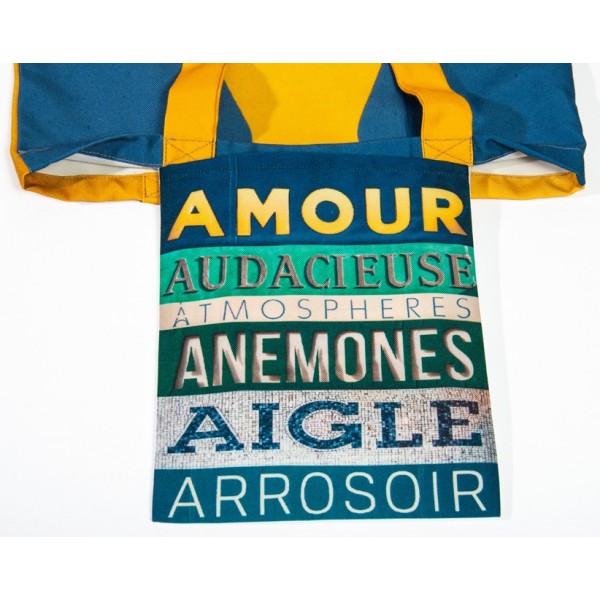 A Initial bag inside pocket printed with French words Amour, Aigle - Maron Bouillie letter tote bag A Initial bag inside pocket printed with French words Amour, Aigle - Maron Bouillie letter tote bag
