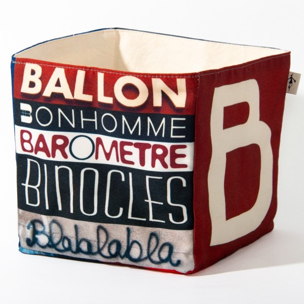 Decor alphabet box letter B - side 2 view words Ballon, blablabla - Maron Bouillie Home goods basket made in France