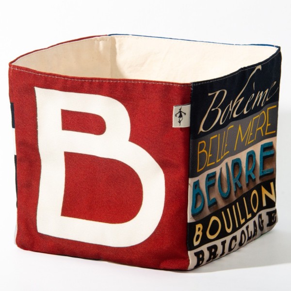 Alphabet letter box B - front view big white B on red back - Maron Bouillie Home goods basket made in France