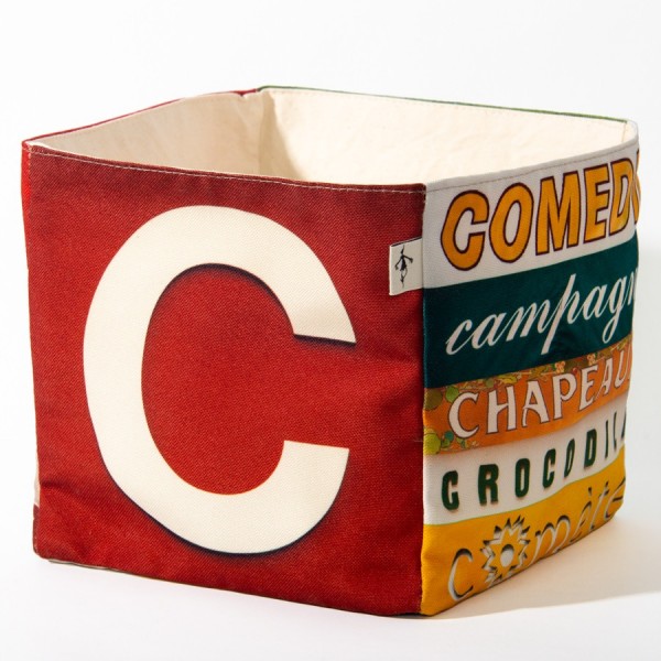 Alphabet letter box C - back view big white C on red back - Maron Bouillie Home goods basket made in France Alphabet letter box C - back view big white C on red back - Maron Bouillie Home goods basket made in France