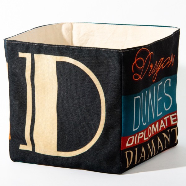 Alphabet letter box D - back view big gold D on dark grey back - Maron Bouillie Home goods basket made in France Alphabet letter box D - back view big gold D on dark grey back - Maron Bouillie Home goods basket made in France
