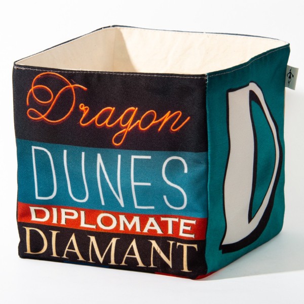 Decor alphabet box letter D - side 2 view words Dunes, Dragon  - Maron Bouillie Home goods basket made in France Decor alphabet box letter D - side 2 view words Dunes, Dragon  - Maron Bouillie Home goods basket made in France