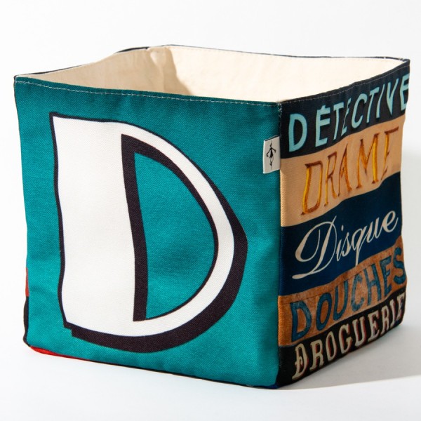 Alphabet letter box D - front view big white D on turquoise back - Maron Bouillie Home goods basket made in France Alphabet letter box D - front view big white D on turquoise back - Maron Bouillie Home goods basket made in France