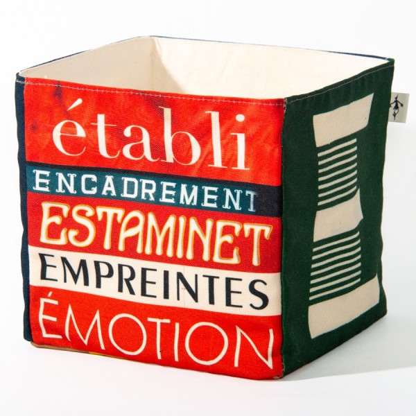 Boite de rangement deco lettre E - Vue côté 1 mots Établi, Émotion  - Maron Bouillie made in France