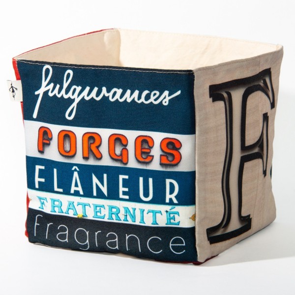Boite de rangement deco lettre F - Vue côté 1 mots Flâneur, Forges  - Maron Bouillie made in France