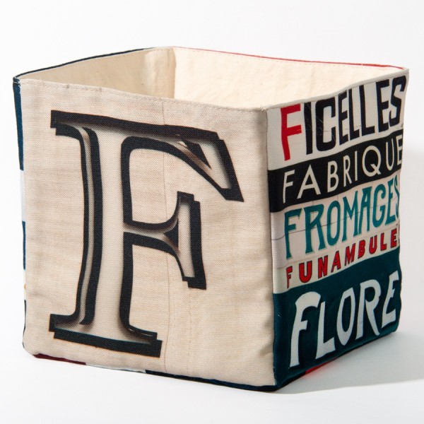 Alphabet letter box F - back view big black F on white back - Maron Bouillie Home goods basket made in France