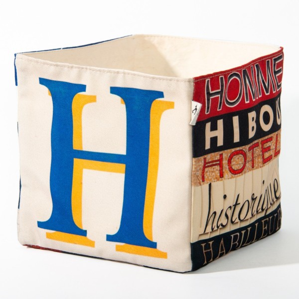 Alphabet letter box H - front view big Blue and yellow H on white back - Maron Bouillie Home goods basket Alphabet letter box H - front view big Blue and yellow H on white back - Maron Bouillie Home goods basket