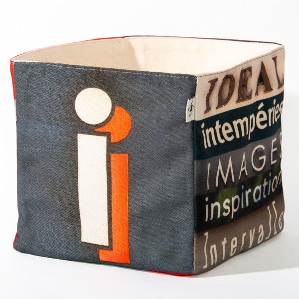 Alphabet letter box I - back view big white and orange I on grey back - Maron Bouillie Home goods basket made in France