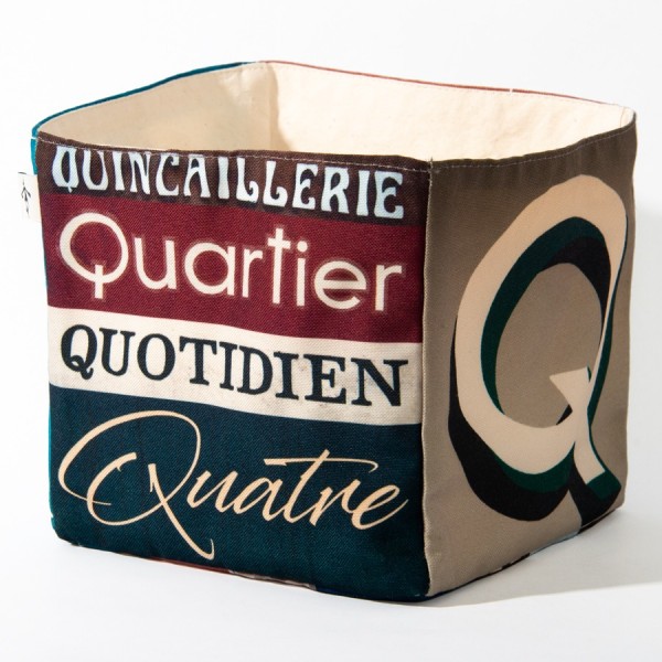 Alphabet fabric box letter KQ - side 1 view words Quartier, Quatre - Maron Bouillie Home goods basket made in France Alphabet fabric box letter KQ - side 1 view words Quartier, Quatre - Maron Bouillie Home goods basket made in France