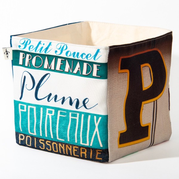 Boite de rangement deco lettre P - Vue côté 1 mots Plume, Petit Poucet  - Maron Bouillie made in France