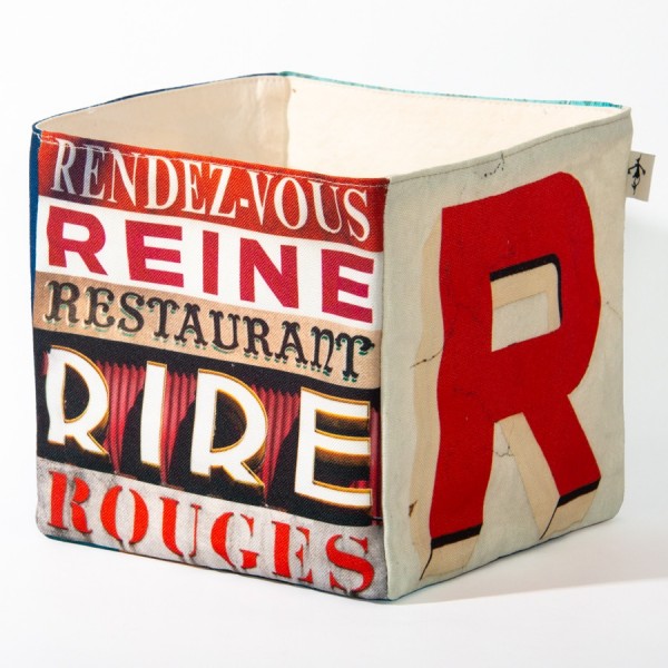Decor alphabet box letter R - side 2 view words Rire, rendez-vous  - Maron Bouillie Home goods basket made in France Decor alphabet box letter R - side 2 view words Rire, rendez-vous  - Maron Bouillie Home goods basket made in France