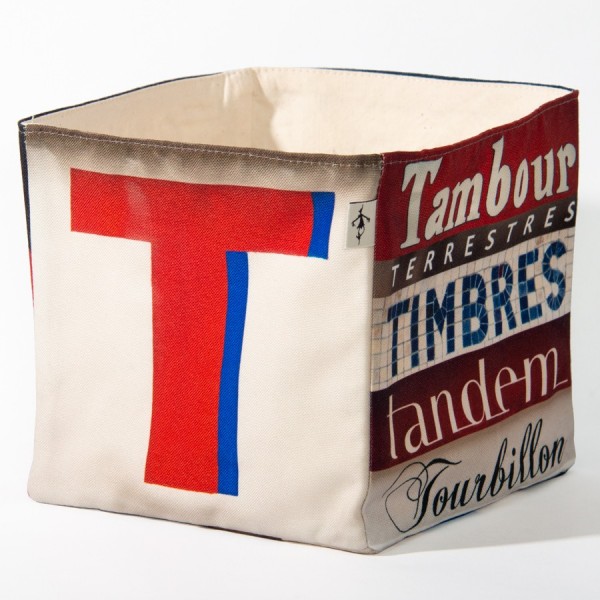 Alphabet letter box T - front view big red T on white back - Maron Bouillie Home goods basket made in France