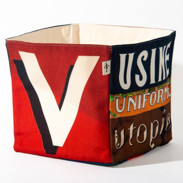 Alphabet letter box UV - back view big white V on red back - Maron Bouillie Home goods basket made in France Alphabet letter box UV - back view big white V on red back - Maron Bouillie Home goods basket made in France