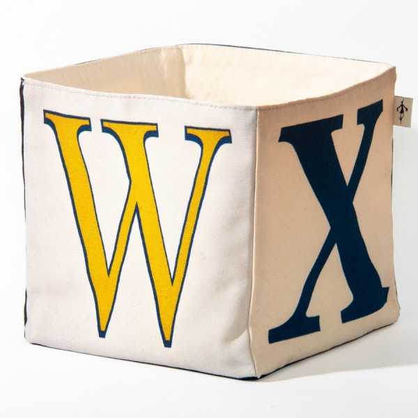 Alphabet letter box WXYZ - front view big yellow W on white back - Maron Bouillie Home goods basket made in France Alphabet letter box WXYZ - front view big yellow W on white back - Maron Bouillie Home goods basket made in France