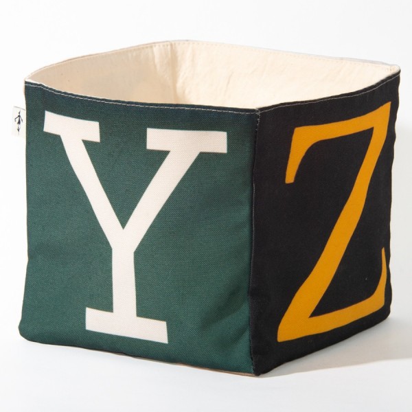 Boite de rangement alphabet lettres WXYZ - Vue dos grand Y blanc fond vert - Maron Bouillie made in France