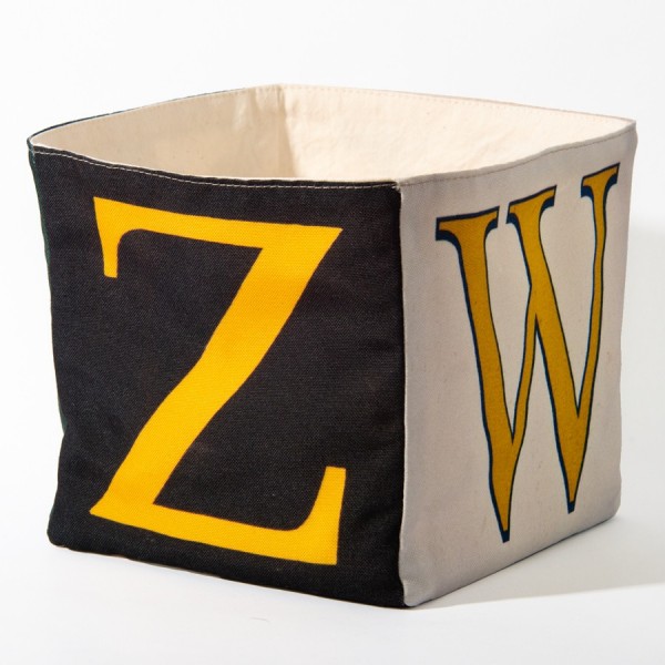 Panier de rangement alphabet lettres WXYZ - Vue coté 2 grand Z jaune fond noir - Maron Bouillie made in France