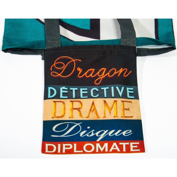 D Initial bag inside pocket printed with French words Drame, Détective - Maron Bouillie letter tote bag