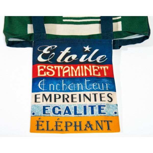 E Initial bag inside pocket printed with French words étoile, égalité - Maron Bouillie letter tote bag