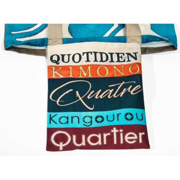 Sac lettre KQ poche intérieure imprimé de mots Kimono, Quartier - Sac personnalisé Maron Bouillie made in france
