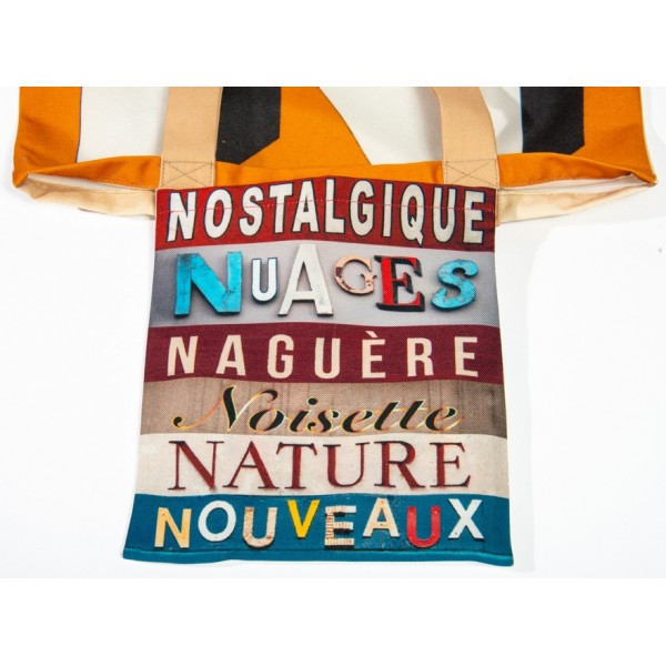 N Initial bag inside pocket printed with French words Nature, Nouveaux - Maron Bouillie letter tote bag N Initial bag inside pocket printed with French words Nature, Nouveaux - Maron Bouillie letter tote bag