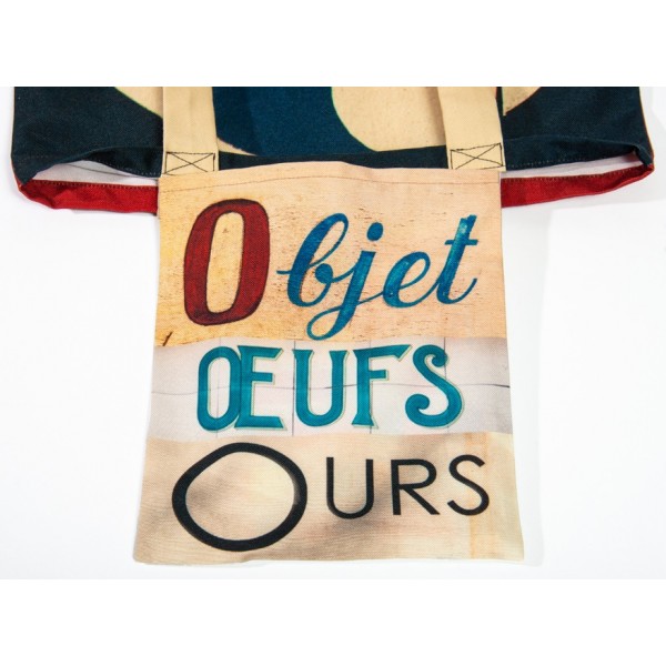 Sac lettre O poche intérieure imprimé de mots Objet, Ours - Sac personnalisé Maron Bouillie made in france