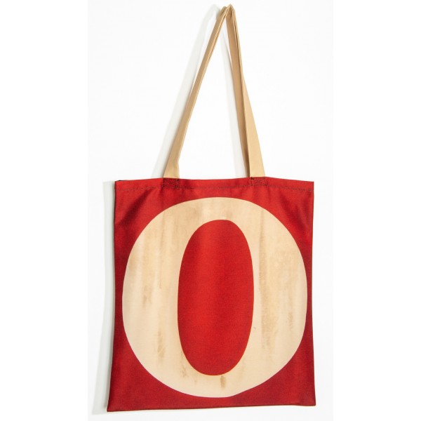 Sac initiale O - vue de dos grand O doré fond rouge - Sac personnalisé Maron Bouillie made in france