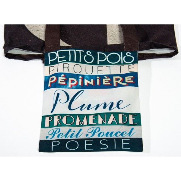 P Initial bag inside pocket printed with French words Plume, Petits pois - Maron Bouillie letter tote bag P Initial bag inside pocket printed with French words Plume, Petits pois - Maron Bouillie letter tote bag