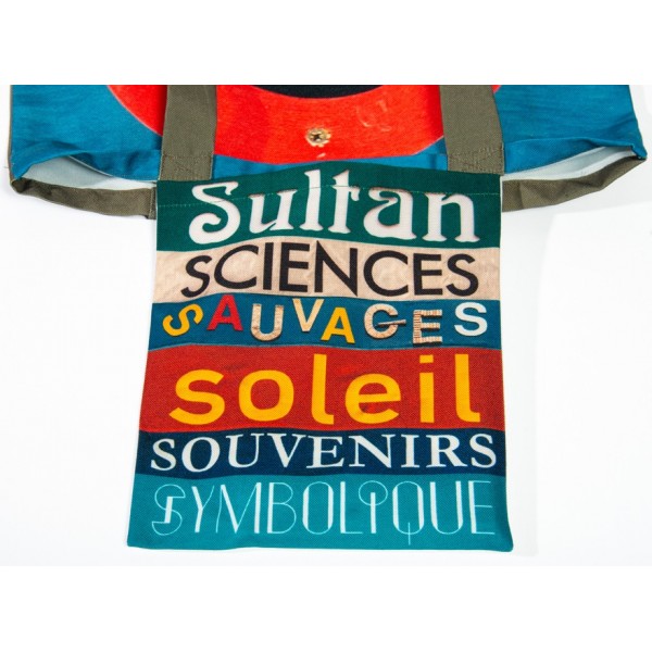 S Initial bag inside pocket printed with French words Soleil, Souvenirs - Maron Bouillie letter tote bag