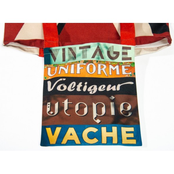 UV Initial bag inside pocket printed with French words Vintage, Utopie - Maron Bouillie letter tote bag UV Initial bag inside pocket printed with French words Vintage, Utopie - Maron Bouillie letter tote bag