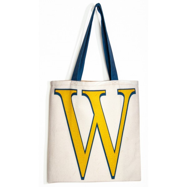 Sac initiale WX - vue de face grand W jaune fond blanc - Sac personnalisé Maron Bouillie made in france