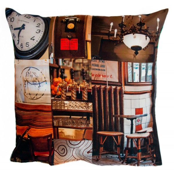 Housse de coussin Au petit fer à cheval - collection Paris retro - Maron Bouillie made in France