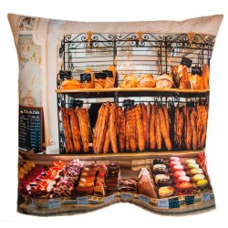 Housse de coussin Boulangerie Au petit Versailles du Marais - collection Paris retro - Maron Bouillie made in France 2