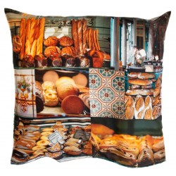 Housse de coussin Boulangerie 28 - collection Paris retro - Maron Bouillie made in France 2