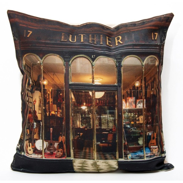 Housse de coussin Luthier - collection Paris retro - Maron Bouillie made in France